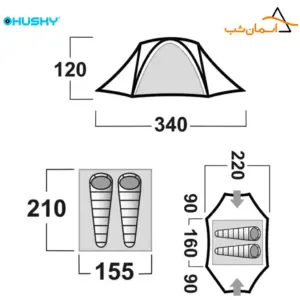 ابعاد چادر کمپینگ حرفه ای هاسکی مدل falcon 2